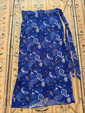 Deep Blue Paisley Wrap Skirt with Floral Accents